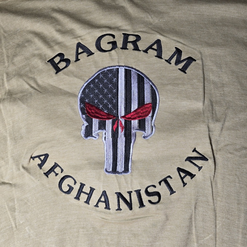 Bagram Afghanistan Punisher Front & Back Embroidered T-Shirt BIG BACKHIT Sz XXL